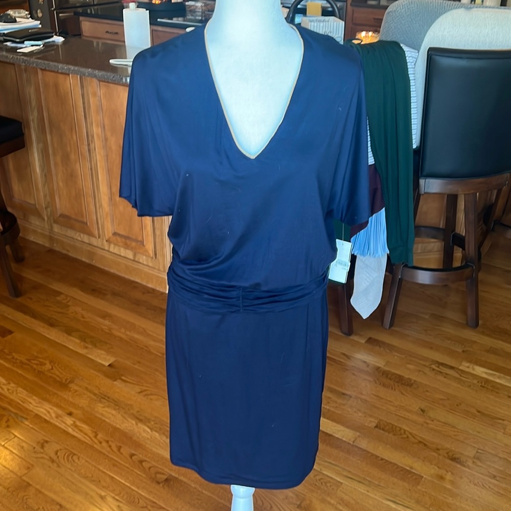 Trina Turk dress dark blue with gold trim small new with tags